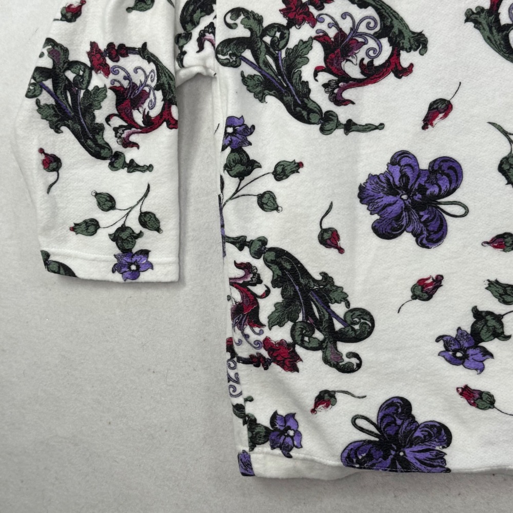 VTG Gitano Knit Pullover Women 20W White Floral Henley LS Cottagecore Cropped - Picture 10 of 11